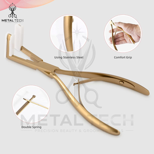 Pince à extensions capillaires en acier inoxydable doré mat avec mâchoires plates en silicone, outil de pressage pour extensions, ensemble avec bandes de remplacement - Product Image 3