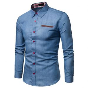 Camisa de Vestir de Algodón Elástico Premium para Hombre, Corte Entallado, Manga Larga, Cuello Moderno, Cierre de Botones, Ropa Casual de Negocios - Product Image 5