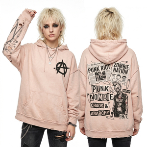 Sudadera Corta Bicolor Naranja y Negra para Mujer con Estampado Gráfico de Hojas de Otoño, Ribete en Contraste y Efecto Desgastado, Estilo Urbano, Proveedor - Product Image 3