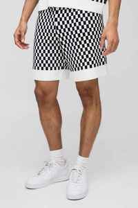 Shorts décontractés pour hommes à motif à carreaux, taille élastique, avec empiècements, coupe mi-haute - Product Image 2