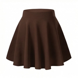 Women A-Line Mini <b>Skirt</b> Solid Color <b>Elastic</b> Waist Pleated Design Comfortable Spandex Polyester Fabric All Seasons Wear - Product Image 1