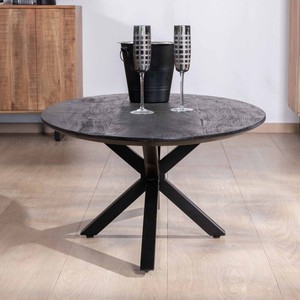 Mesa de centro Vandana Golden Comfort con tablero elíptico de madera maciza de mango arenada y patas metálicas 3D Pisa - Product Image 6