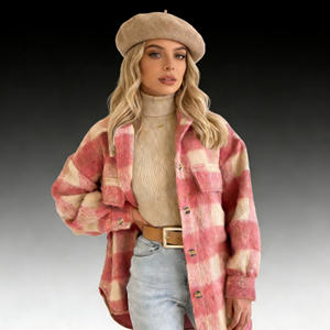 Oferta en Temu: Chaqueta estilo shacket a cuadros rosa para mujer, estilo casual, con botones, para otoño e invierno, ropa de calle, para uso diario. - Product Image 3