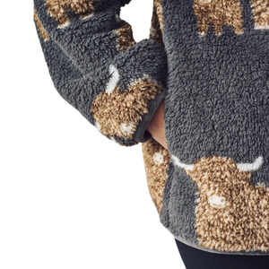 Sweat à capuche en polaire gris anthracite Hamish The Highland Cow Borg à col zippé, doux et chaud, imprimé, col montant, vêtement d'hiver quotidien pour femme - Product Image 5