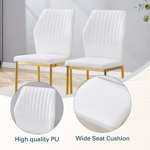 Juego de silla de comedor de Material PU blanco de 4 piezas de lujo, pierna dorada, alta resistencia, diseño Simple, uniforme suave, silla de rayas verticales - Product Image 6