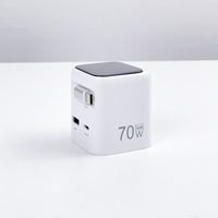 Adaptateur de chargeur mural rapide GaN TFT AI portable 70W avec écran TFT, USB Type C PD3.0 PPS 2C1A, prise US EU UK, avec câble rétractable