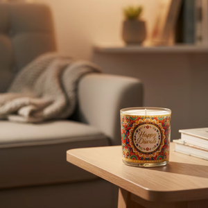 Bougie parfumée décorative festive en verre écologique à la cire de soja, motif Mandala, pour la maison, pour Diwali, Noël et le Nouvel An - Product Image 1