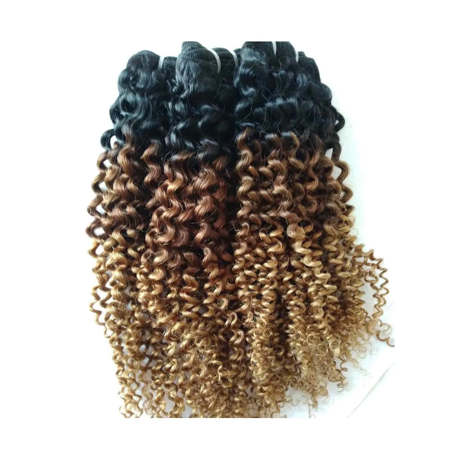 Extensiones de cabello humano negro ombré, venta al por mayor, compra a granel, rizado profundo, cutícula, suministro de la India