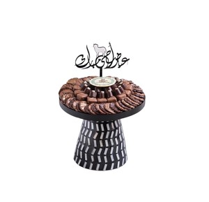 Support à gâteau de luxe en nacre, présentoir en coquillages mosaïques anthracite avec garniture festive, magnifique vitrine à desserts - Product Image 1