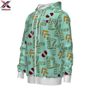 <b>Men's</b> Geometric Pattern Zip-Up <b>Hoodie</b> Casual Breathable Polyester Hooded Sweatshirt Regular Fit Autumn Wear - Product Image 2