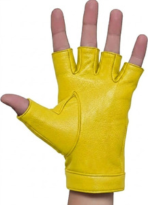 Gants de conduite unisexes en cuir de mouton jaune à demi-doigts avec sangle de poignet réglable, pour toutes les saisons et confortables - Product Image 6