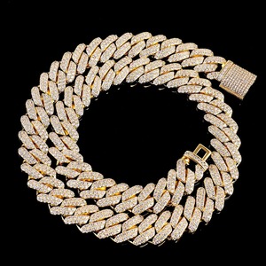 Collier chaîne unisexe haut de gamme en or plaqué or, avec pendentif personnalisé, serti griffe, taille brillant ronde, largeur 10mm, style Hiphop - Product Image 4