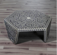 Haute qualité motif floral incrustation d'os Table forme hexagonale pour salon couloir décor à la maison meubles en os au prix de gros