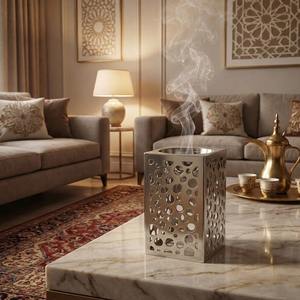 Quemador de incienso moderno de metal hueco, Mabkhara cuadrada alta, soporte de incienso árabe de lujo, decoración geométrica de escritorio y regalo de Ramadán - Product Image 6