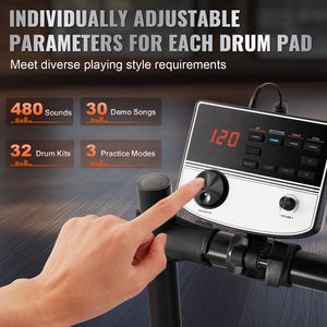Set di Batteria Elettrica Professionale con 32 Kit e 480 Suoni, Supporto USB MIDI, 8 Pelli Mesh Silenziose, Kit Batteria Elettrica con Rullante - Product Image 3