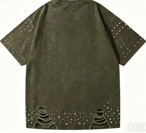 Camiseta de Hombre de Alta Calidad con Bordado Personalizado y Pedrería, Estilo Vintage, Lavado Ácido, Desgastada, Oversize, Streetwear, Venta al por Mayor, Ropa OEM - Product Image 2