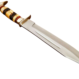 Handmade D2 <b>Steel</b> Bowie Hunting Knife with Carved Camel Bone Handle Silver Fixed Blade Brown Leather Sheath <b>Outdoor</b> Camping - Product Image 2