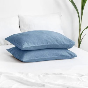 Housse de coussin carrée en lin bleu marine, fermeture à rabat, taie d'oreiller respirante tissée pour la maison - Product Image 5