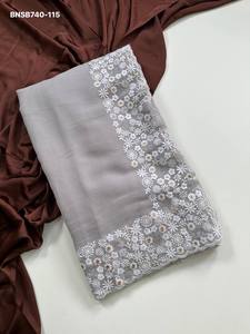 Sari de Chiffon Georgette Elegante y Moderno con Bordado y Detalles de Diamantes, Moda Femenina a Precio de Mayoreo - Product Image 6