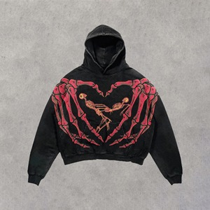 <b>Top</b> Quality Puff Print <b>Skull</b> Graphic Hoodie Unisex Drop Shoulder Loose Fit Cotton Fleece Warm Winter Pullover Custom Logo Style - Product Image 5