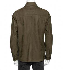 Mens Olive Suede <b>Trucker</b> Shirt <b>Jacket</b> Single Breasted Woven Casual Waterproof Plus Size Men's Outdoor Sport <b>Jacket</b> with pocket - Product Image 2