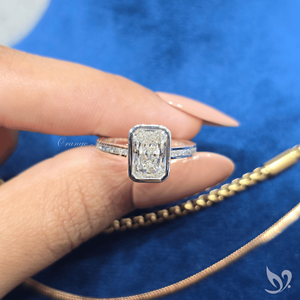 Luxury engagement <b>ring</b> 2.00ct radiant cut lab grown diamond bold bezel <b>set</b> design with channel band in 10k white <b>gold</b> - Product Image 5