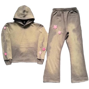 Ensemble sweat à capuche et jogging pour homme, violet délavé, avec patchs étoiles, survêtement décontracté à manches longues, coupe ample, pour l'automne - Product Image 6