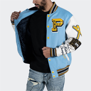 Veste de baseball d'hiver de haute qualité pour hommes, style hip-hop, avec broderie chenille sur les manches, logo personnalisé, style letterman. - Product Image 2