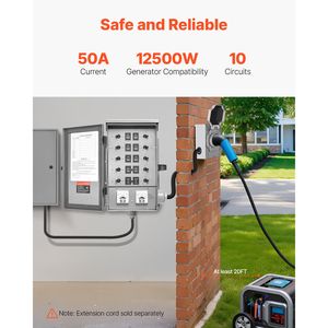 Kit Interruttore di Trasferimento Manuale per Generatore 50 Amp 10 Circuiti Pre-cablato CS6375 con Scatola di Ingresso Alimentazione a Doppia Presa 4 Poli - Product Image 2