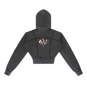 Women's <b>Black</b> <b>Cropped</b> Crew Neck Terry 100% Cotton <b>Long</b> <b>Sleeve</b> Zipper Front Solid Color Knitted Summer Wear - Product Image 5