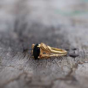 Black Onyx <b>Leaf</b> Marquise Ring 925 Sterling <b>Silver</b> 14K Gold Plated Celestial Wedding Dainty Gift For Her - Product Image 2