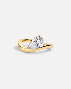 Bague unisexe en or massif 14 carats avec diamant de laboratoire taille poire 1,0-4,0 carats, couleur DEF, pureté VVS2, certifiée IGI, design vague classique de luxe - Product Image 1