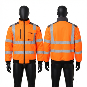 Premium 300 Grams <b>Canvas</b> Hooded Unisex <b>Work</b> <b>Jacket</b> Orange Black Reflective Panel Safety Wear Front Custom Logo Waterproof - Product Image 1