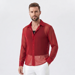 Camisa Transparente para Hombre, 100% Poliéster, Estilo Moderno, Sexy, Ligera, con Cuello Camisero, para Discoteca - Product Image 5