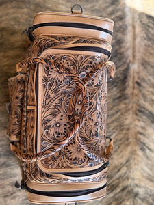 Bolsa de Viaje de Cuero Genuino Hecha a Mano con Diseño Floral Occidental, Bolsa de Equipaje para Pasar la Noche - Product Image 3