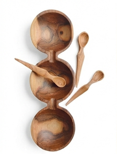 Ensemble de bols à mélanger en bois faits à la main de qualité supérieure avec cuillères assorties, design minimaliste, ustensiles de cuisine durables pour un usage quotidien - Product Image 3