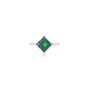 925 Sterling <b>Silver</b> Kite Shape Natural Princess Cut <b>Emerald</b> & Round Cut Blue Sapphire Women's Fine <b>Ring</b> Wholesale Jewelry - Product Image 1