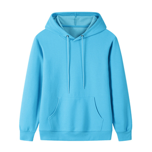 Sweat-shirt à capuche unisexe bleu clair, couleur unie, tricoté, coupe classique, décontracté, manches longues, avec poche - Product Image 1