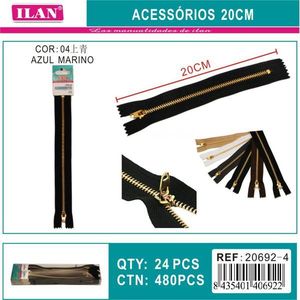 Cremallera de 20 cm, azul marino, con dientes metálicos para accesorios de ropa - Product Image 3