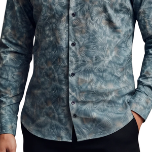 Slate Blue Mens Floral Printed Long Sleeve Shirt Button Down Casual Slim Fit Fashion <b>Dress</b> Shirt Custom Apparel Manufacturer - Product Image 6