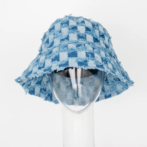Sombrero de Pescador a Cuadros de Mezclilla Azul Desgastado de Diseñador de Moda al por Mayor para Hombres y Mujeres - Product Image 6