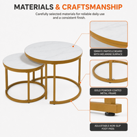 Ensemble de tables basses gigognes rondes à deux pièces, aspect marbre, avec cadre métallique, pour la maison, OEM ODM