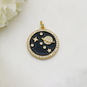 Pendentifs Émail Étoile Planète Saturne Brillants Micro-Pavés en CZ Transparent Plaqué Or et Argent Mini Pas Chers pour Fabrication de Bijoux Colliers - Product Image 3