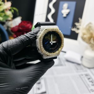 Montre analogique-numérique de luxe Bust Down, boîtier argenté, bracelet en caoutchouc, lunette en moissanite VVS, cadran noir, montre pour homme - Product Image 5