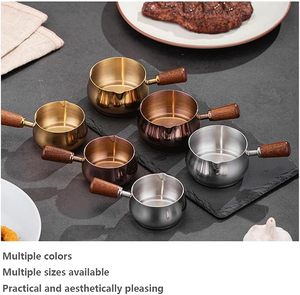 Stainless Steel Mini Sauce Pan Wooden Handle Non Stick Induction Base Modern <b>Small</b> Cooking <b>Pot</b> for Camping Tea Coffee Milk - Product Image 2