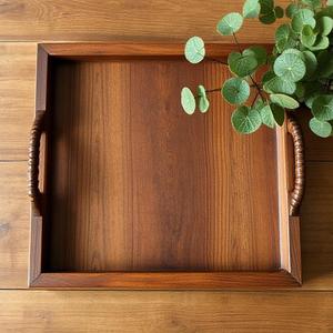 Bandeja otomana moderna de madera de nogal con asas, bandeja de servicio para decoración de sala de estar, bandeja de madera quemada, bandeja de madera grabada - Product Image 5