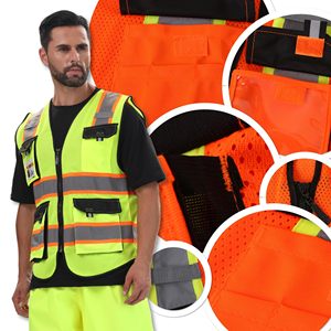 Mesh Fabric Reflective Safety Vests <b>for</b> Men Women High Visibility Vest with Pockets <b>Construction</b> Safety Apparel Neon Work Vest - Product Image 6
