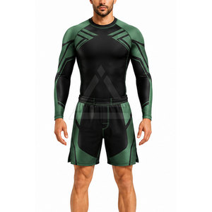 Conjunto moderno de rashguard y pantalones cortos de MMA con pantalones cortos a juego y top de compresión, cómodo para artes marciales y entrenamiento. - Product Image 3