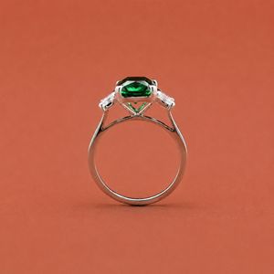 Luxury <b>Emerald</b> Cut Green Moissanite Three Diamond S925 <b>Silver</b> <b>Ring</b> for Women - Product Image 4