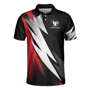 Polo de golf pour homme imprimé sur mesure, noir, rouge, blanc, motif géométrique, séchage rapide, 100% polyester, manches courtes, style sportif - Product Image 2